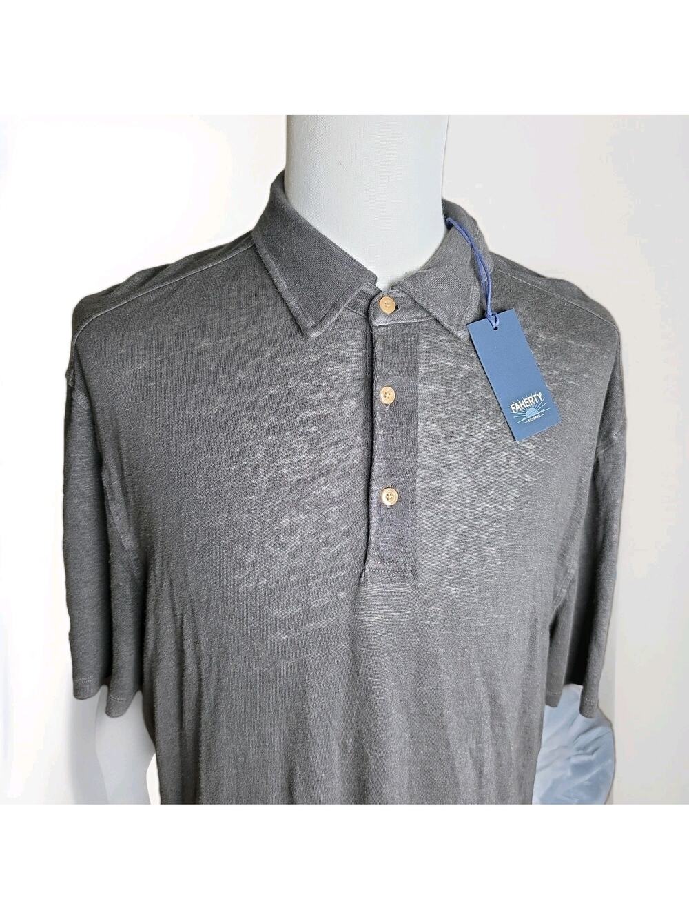 Faherty Polo Shirt Men's XL Reserve Short Sleeve Linen Washed Black NEW